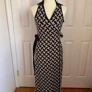 Diane von Furstenberg Target Wrap Dress Black White Geometric Sleeveless M